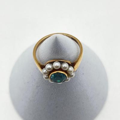 LOT 172J: 14K Yellow Gold, Topaz and Pearl Ring - Size 7 - 3.1 GTW