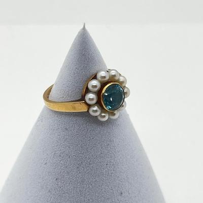 LOT 172J: 14K Yellow Gold, Topaz and Pearl Ring - Size 7 - 3.1 GTW