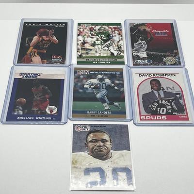 LOT 179J: Vintage NFL Football and NBA Basketball Cards - Shaquille O'Neal, David Robinson, Chris Mullen Rookie Cards, Michael...