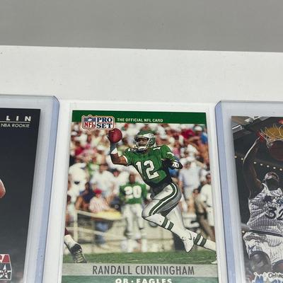 LOT 179J: Vintage NFL Football and NBA Basketball Cards - Shaquille O'Neal, David Robinson, Chris Mullen Rookie Cards, Michael...