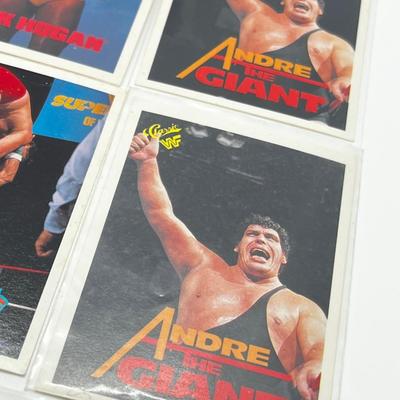 LOT 180J: Vintage Wrestling Cards: Jake the Snake, Bret the Hitman Hart, Macho Man Randy Savage, Hulk Hogan, Andre the Giant and More
