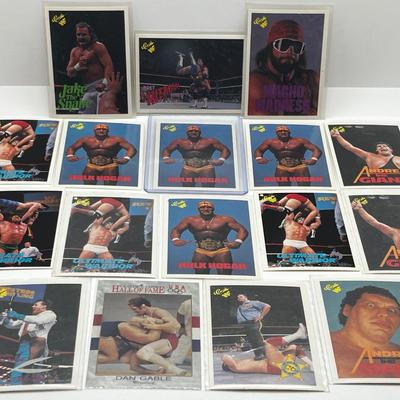 LOT 180J: Vintage Wrestling Cards: Jake the Snake, Bret the Hitman Hart, Macho Man Randy Savage, Hulk Hogan, Andre the Giant and More