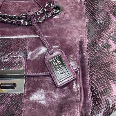 Badgley Mischka purple snake Leather Handbag