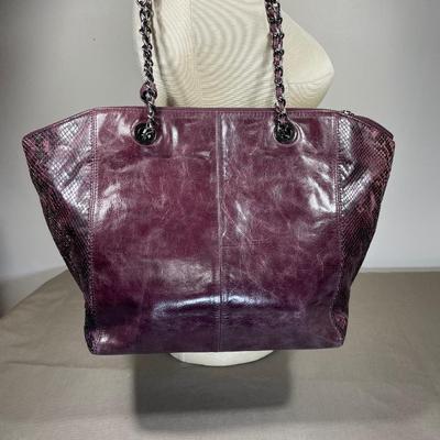 Badgley Mischka purple snake Leather Handbag