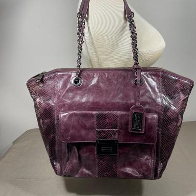 Badgley Mischka purple snake Leather Handbag