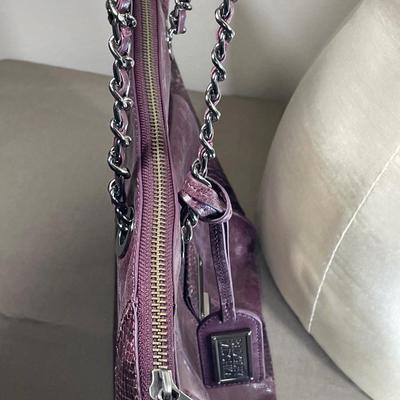 Badgley Mischka purple snake Leather Handbag