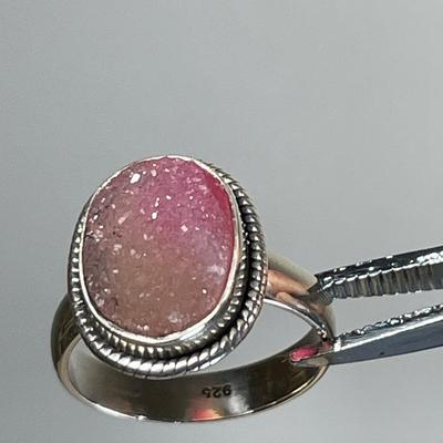 Pink Drusy Sterling Silver Ring 6