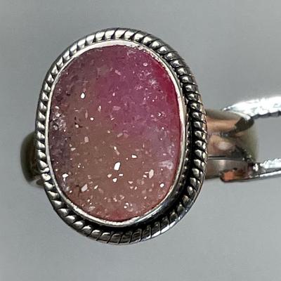 Pink Drusy Sterling Silver Ring 6