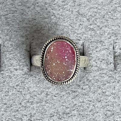 Pink Drusy Sterling Silver Ring 6