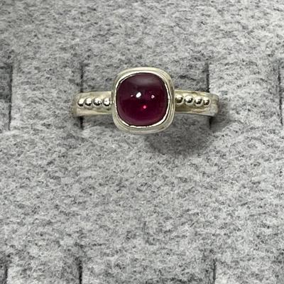 Garnet Cabochon Sterling Ring 7.5