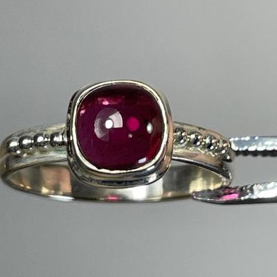 Garnet Cabochon Sterling Ring 7.5
