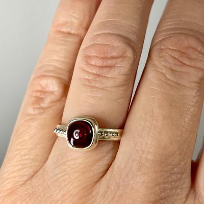 Garnet Cabochon Sterling Ring 7.5