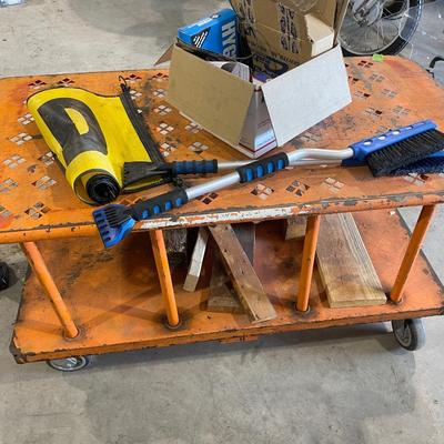 Lot 411 windshield scrapers, oil filters, carburtator repair kit,oversized load sign