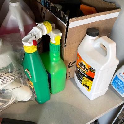 Lot 420 third shelf of metal cabinet - window cleaner, anit-freeze