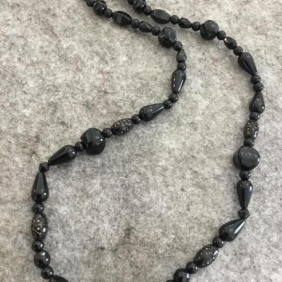 Beautiful vintage black glass beaded necklace