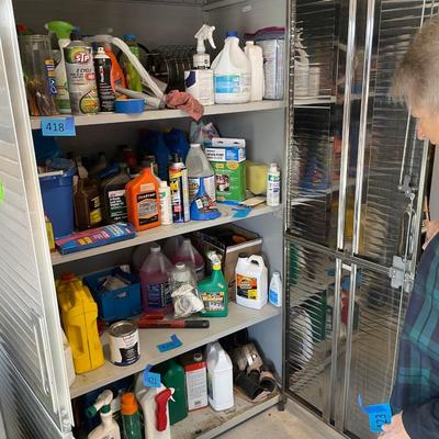 Lot 422 metal cabinet of liquids and chemicals - contents sold separately