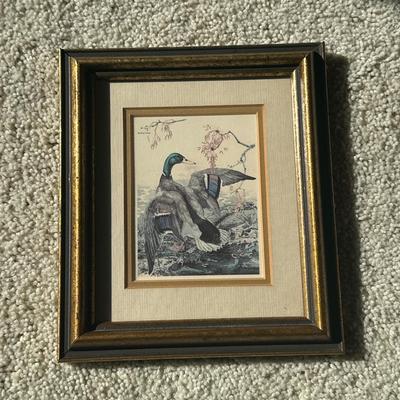 Lot of Duck Figurines and a Frames Duck Print