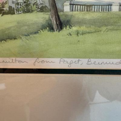 Hamilton from Paget, Bermuda Watercolor Framed Artwork by Carole Holding