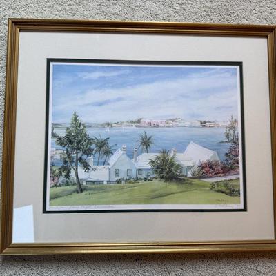 Hamilton from Paget, Bermuda Watercolor Framed Artwork by Carole Holding