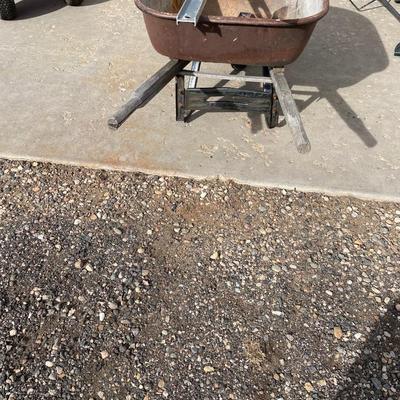 Lot 434 wheelbarrow, crowbars and levels