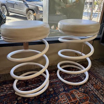 The Helix Company Steel Spring Stool White Vintage 1980’s Postmodern