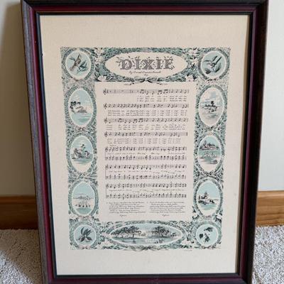 Framed Artwork of a song “Dixie”
