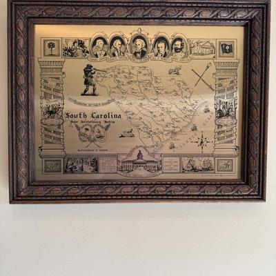 Framed South Carolina Map Following The Major Battles of The Revolution