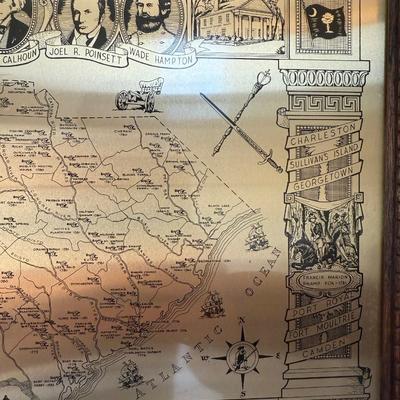 Framed South Carolina Map Following The Major Battles of The Revolution