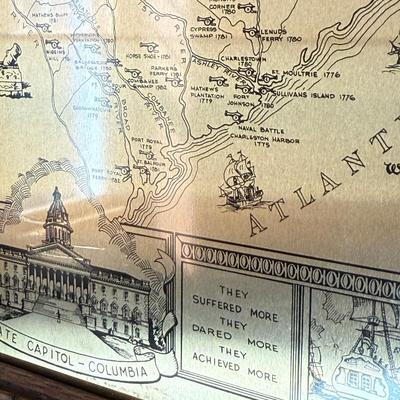 Framed South Carolina Map Following The Major Battles of The Revolution
