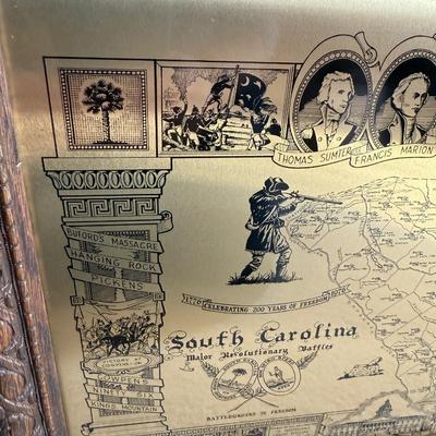 Framed South Carolina Map Following The Major Battles of The Revolution