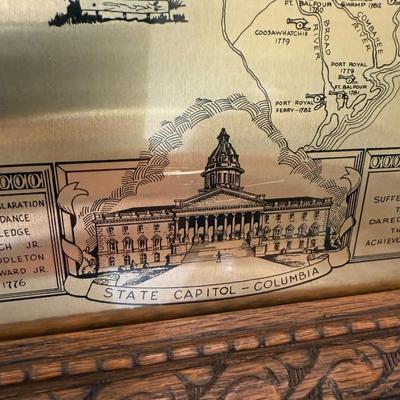 Framed South Carolina Map Following The Major Battles of The Revolution