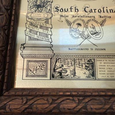 Framed South Carolina Map Following The Major Battles of The Revolution