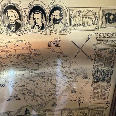 Framed South Carolina Map Following The Major Battles of The Revolution