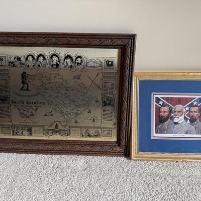 Framed South Carolina Map Following The Major Battles of The Revolution