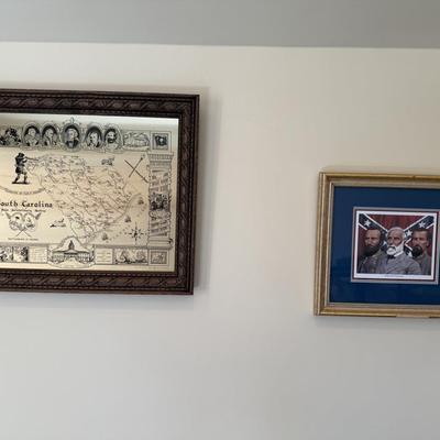 Framed South Carolina Map Following The Major Battles of The Revolution