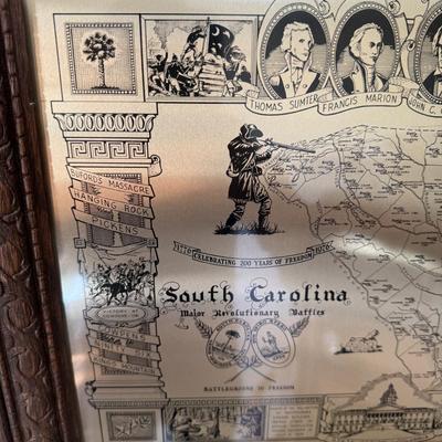 Framed South Carolina Map Following The Major Battles of The Revolution