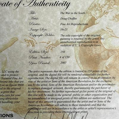 Framed Artwork, The War in the South by Doug Chaffee, Signed by Artist with Certificate of Authenticity