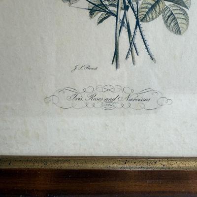 Framed Artwork, “Iris, Roses and Narcissus” and “Bouquet of Lilacs and Roses” by J.L. Prevost