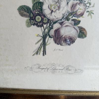 Framed Artwork, “Iris, Roses and Narcissus” and “Bouquet of Lilacs and Roses” by J.L. Prevost