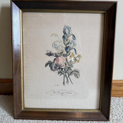 Framed Artwork, “Iris, Roses and Narcissus” and “Bouquet of Lilacs and Roses” by J.L. Prevost