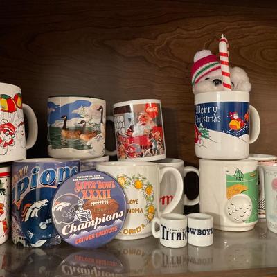 Mugs and Super Bowl pin