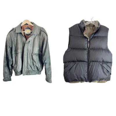 1223 Men's Medium Leather Bomber Jacket With LL Bean Vest