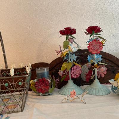 Metal and glass bird decor
