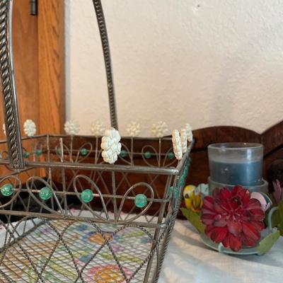 Metal and glass bird decor