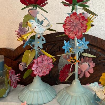 Metal and glass bird decor