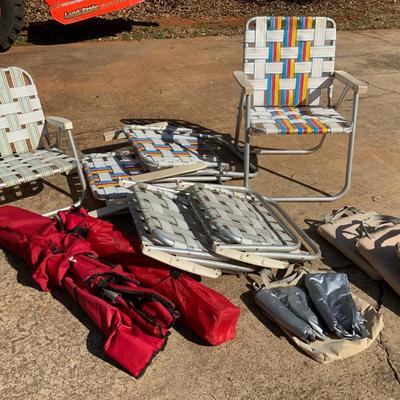 Lot of camping chairs including low chairs for the beach