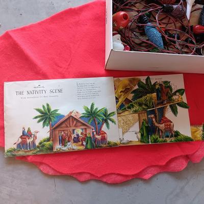 VINTAGE CHRISTMAS LIGHTS AND HALLMARK NATIVITY SCENE