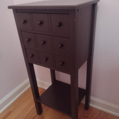Wood Finish Three Drawer Accent Table- Approx 12 3/4" x 10" x 28 1/2" Tall