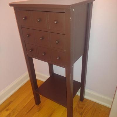 Wood Finish Three Drawer Accent Table- Approx 12 3/4" x 10" x 28 1/2" Tall