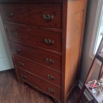 Vintage Tall Five Drawer Dresser- 33" x 17 3/4" x 49" (Top of Backsplash)